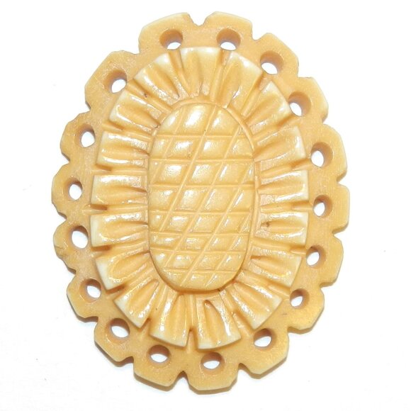Tan 41mm Oval Carved Flower with Cut-Out Design Pendant Bead 1pc B111 - Picture 1 of 1
